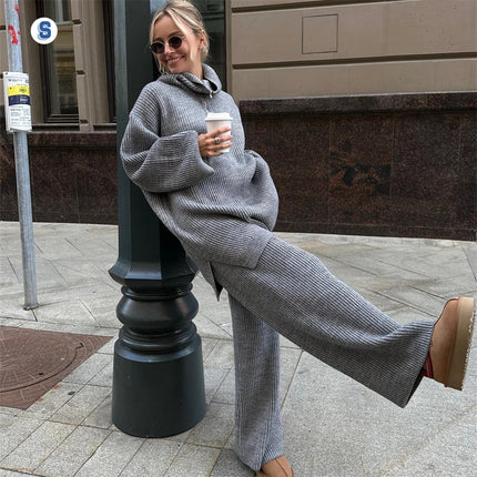 2024 nieuwe effen kleur oversized casual trui en broek voor dames