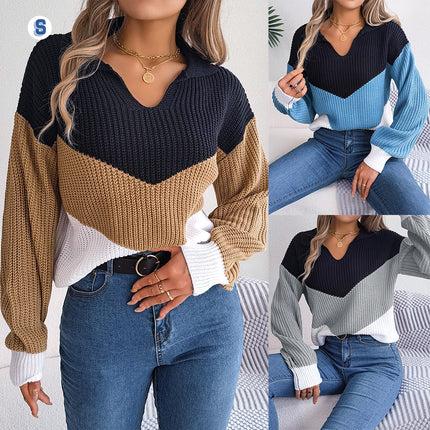 Patchworkfarbener Laternenpullover für Damen