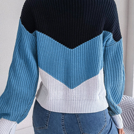 Patchworkfarbener Laternenpullover für Damen