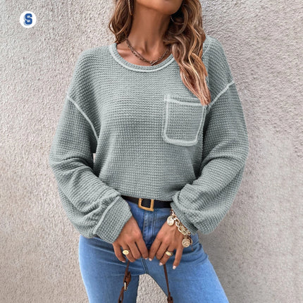 Frauen Herbst Winter Lose Top Einfarbig Hoodless Gestrickte Pullover