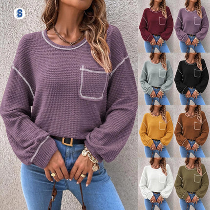 Frauen Herbst Winter Lose Top Einfarbig Hoodless Gestrickte Pullover