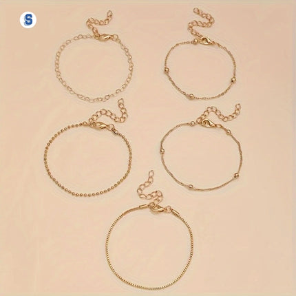 Set van 5 Gouden Ketting Armbanden - Elegant