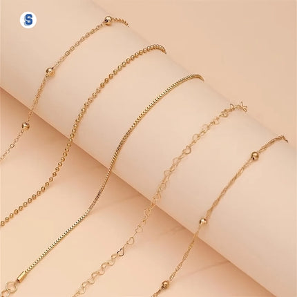 Set van 5 Gouden Ketting Armbanden - Elegant