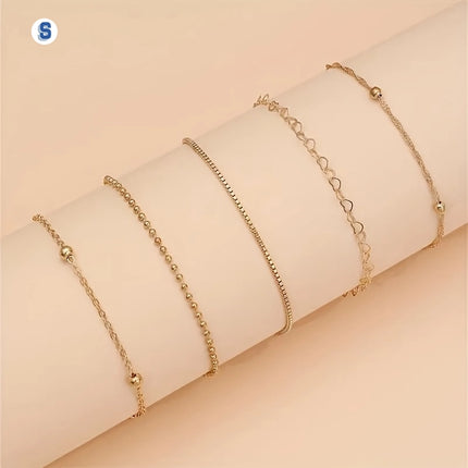 Set van 5 Gouden Ketting Armbanden - Elegant