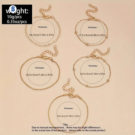 Set van 5 Gouden Ketting Armbanden - Elegant