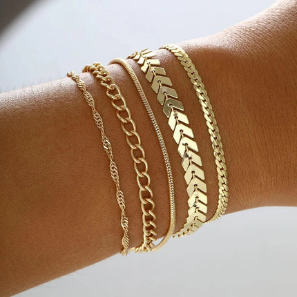 Gold Bracelets Set - Boho Retro Style - 6 Pieces