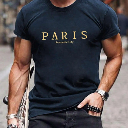 Paris Romantic  T-shirt voor Mannen - Zomerse Luchtige Katoenen Oversized