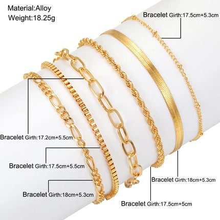 Gold Bracelets Set - Boho Retro Style - 6 Pieces