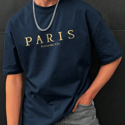 Paris Romantic  T-shirt voor Mannen - Zomerse Luchtige Katoenen Oversized