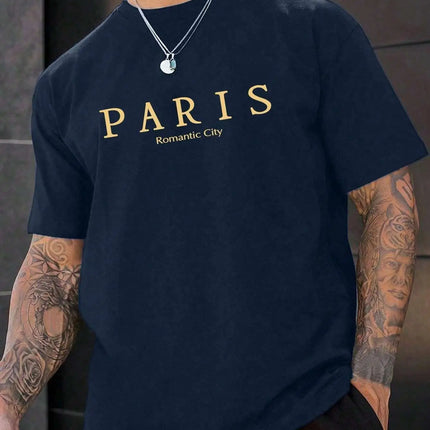 Paris Romantic  T-shirt voor Mannen - Zomerse Luchtige Katoenen Oversized