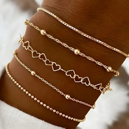 Set van 5 Gouden Ketting Armbanden - Elegant