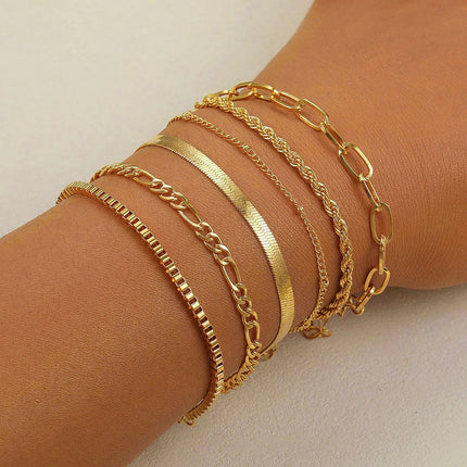 Gold Bracelets Set - Boho Retro Style - 6 Pieces